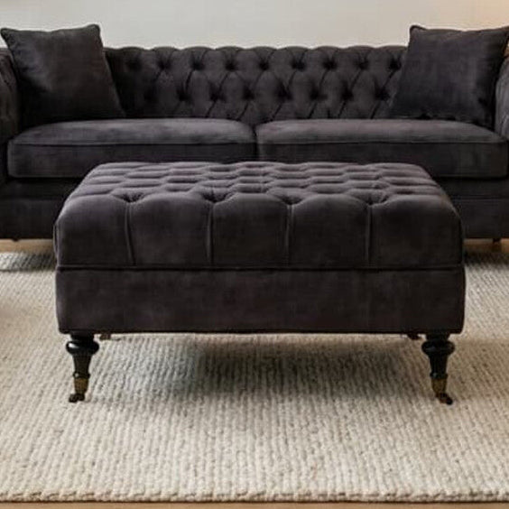 Sabrina Grey Velvet Ottoman