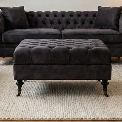 Sabrina Grey Velvet Ottoman