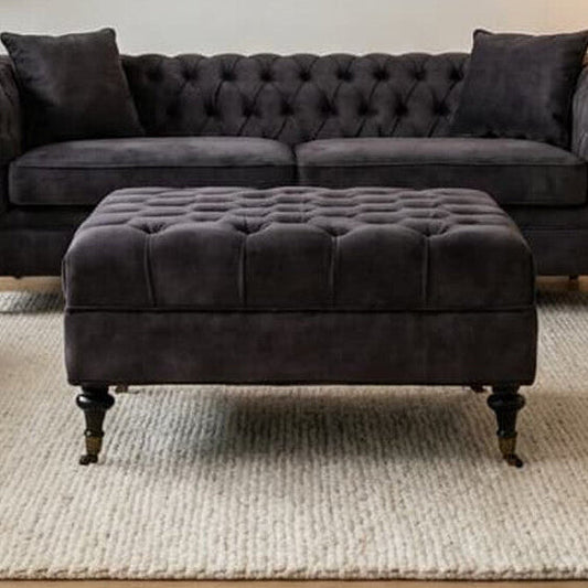 Sabrina Grey Velvet Ottoman