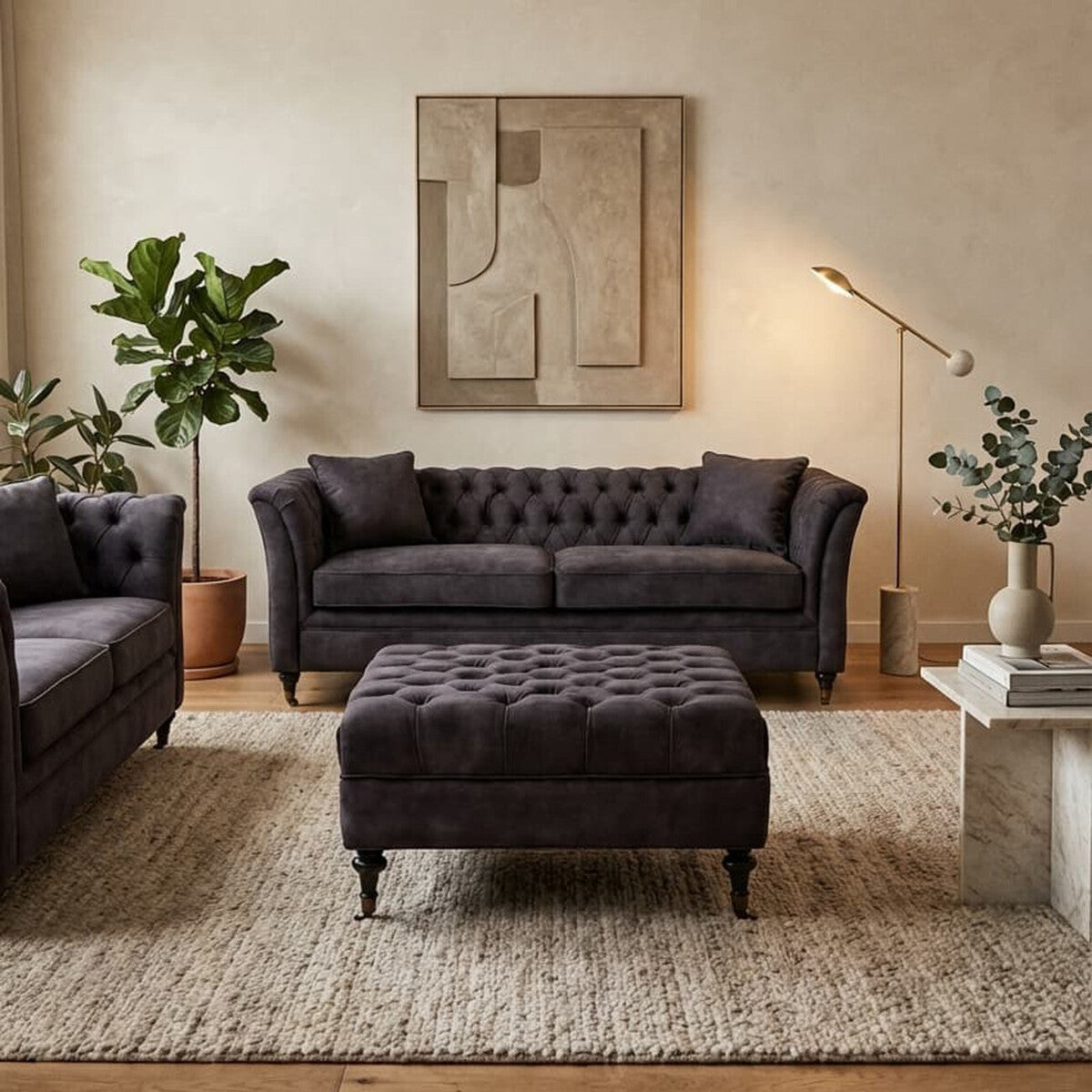 Sabrina Grey Velvet Ottoman