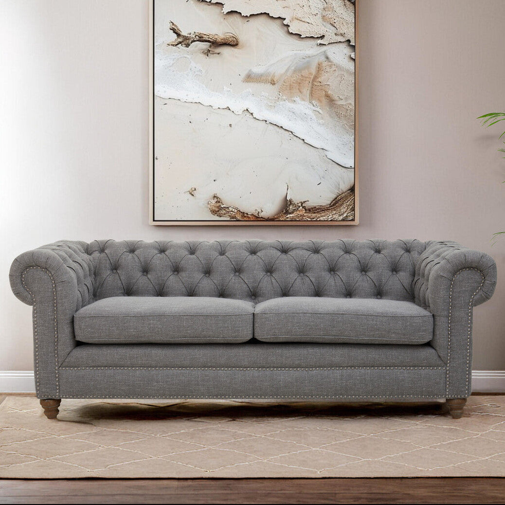 Stella Three Seat Grey Linen Sofa