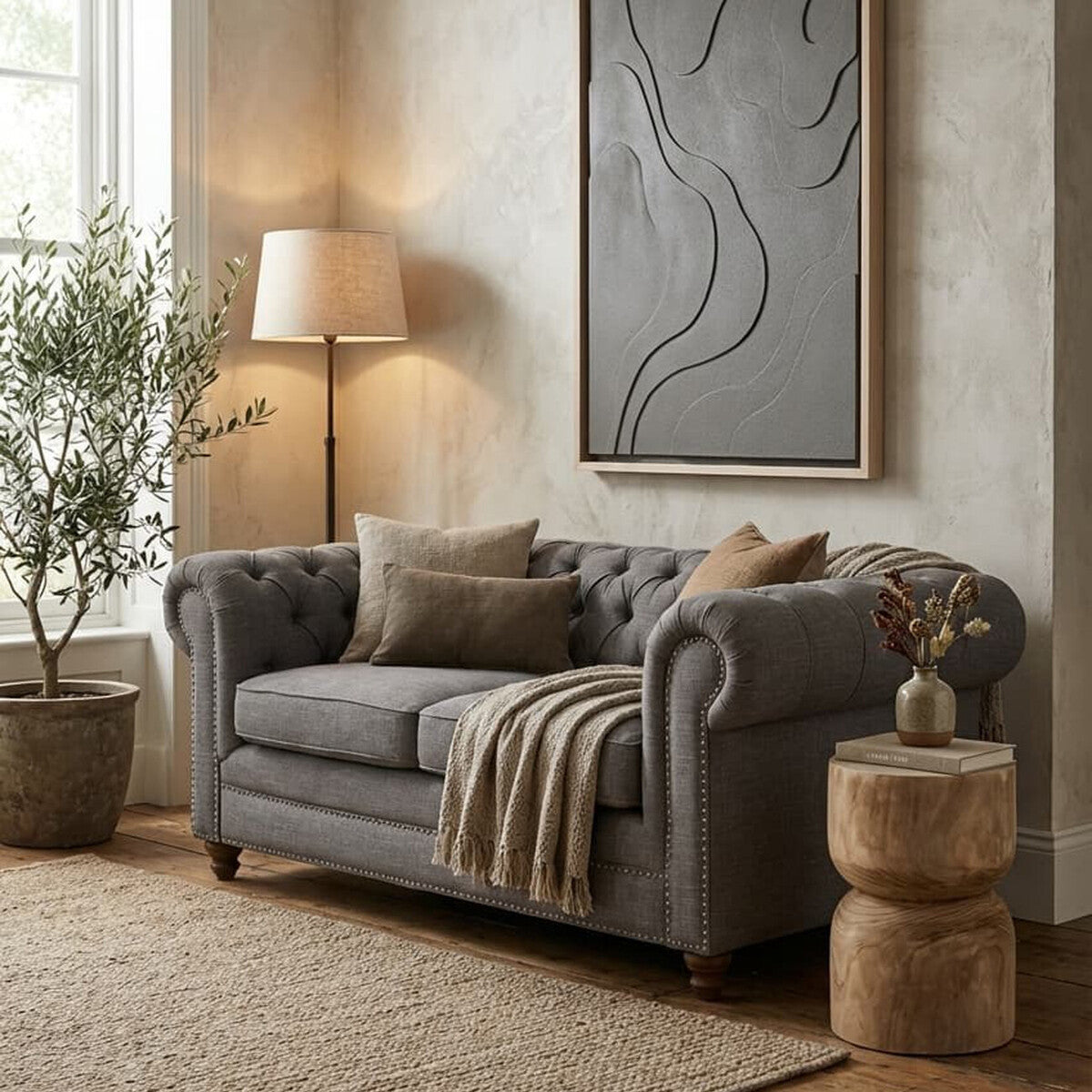 2 Seater Grey Linen Sofa | Stella