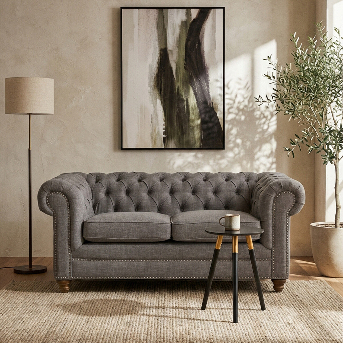 2 Seater Grey Linen Sofa | Stella