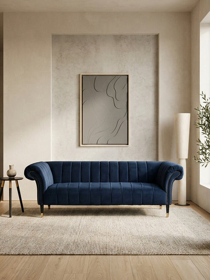 Siena Three Seat Midnight Velvet Sofa