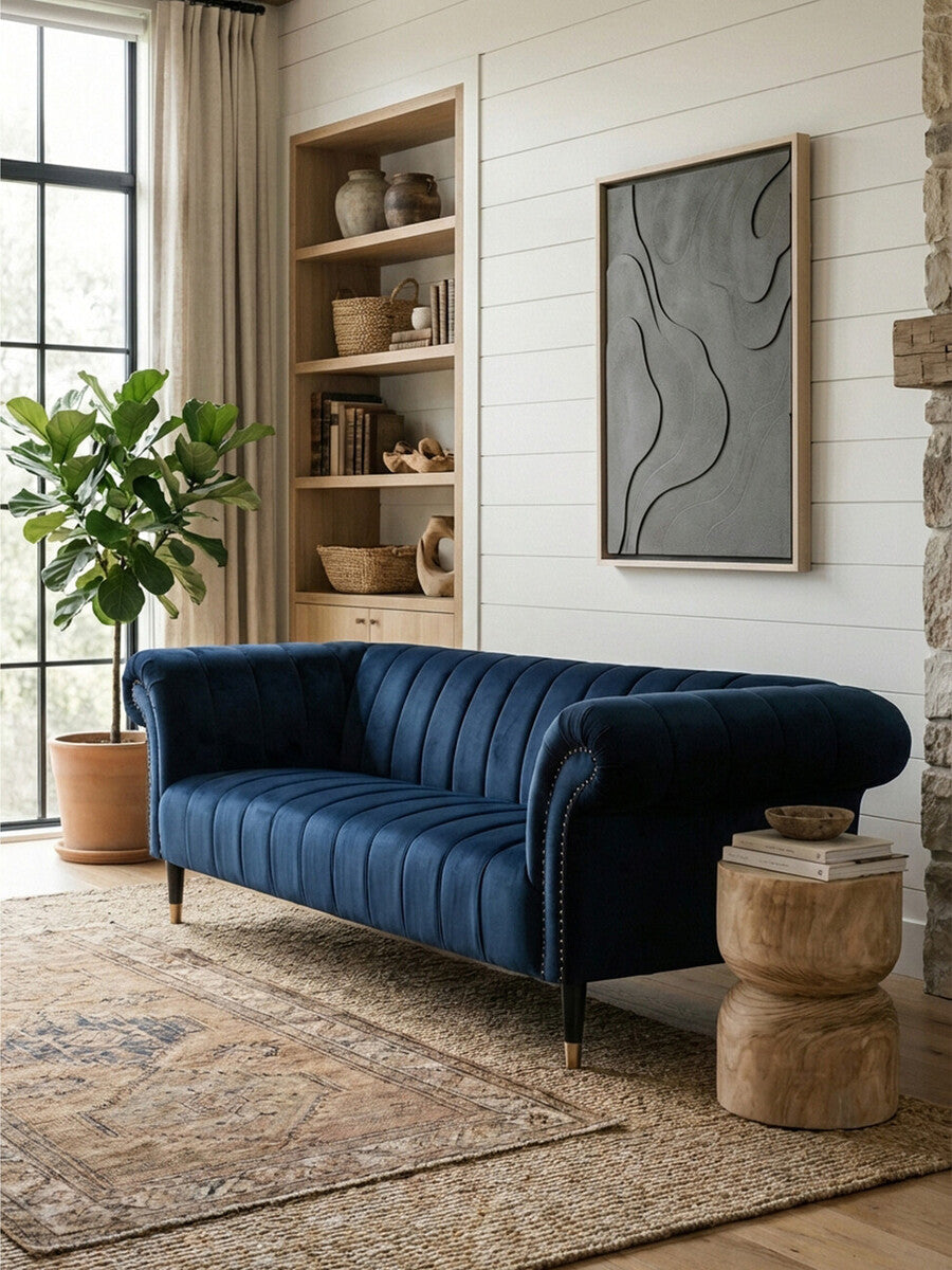 Siena Three Seat Midnight Velvet Sofa