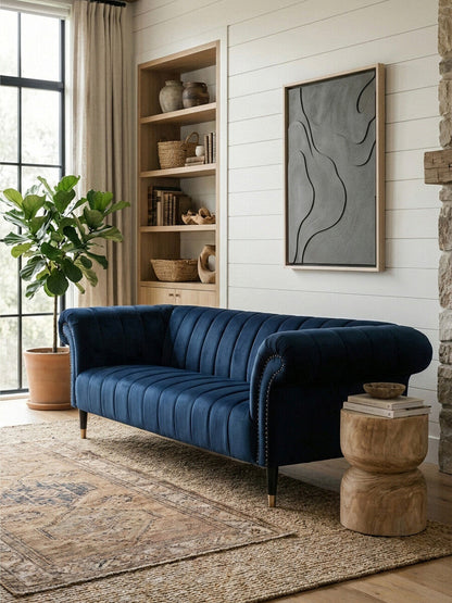 Siena Three Seat Midnight Velvet Sofa