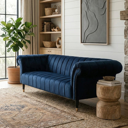 Siena Three Seat Midnight Velvet Sofa