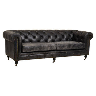 Hoxton Antique Black 3 Seat Chesterfield Leather Sofa