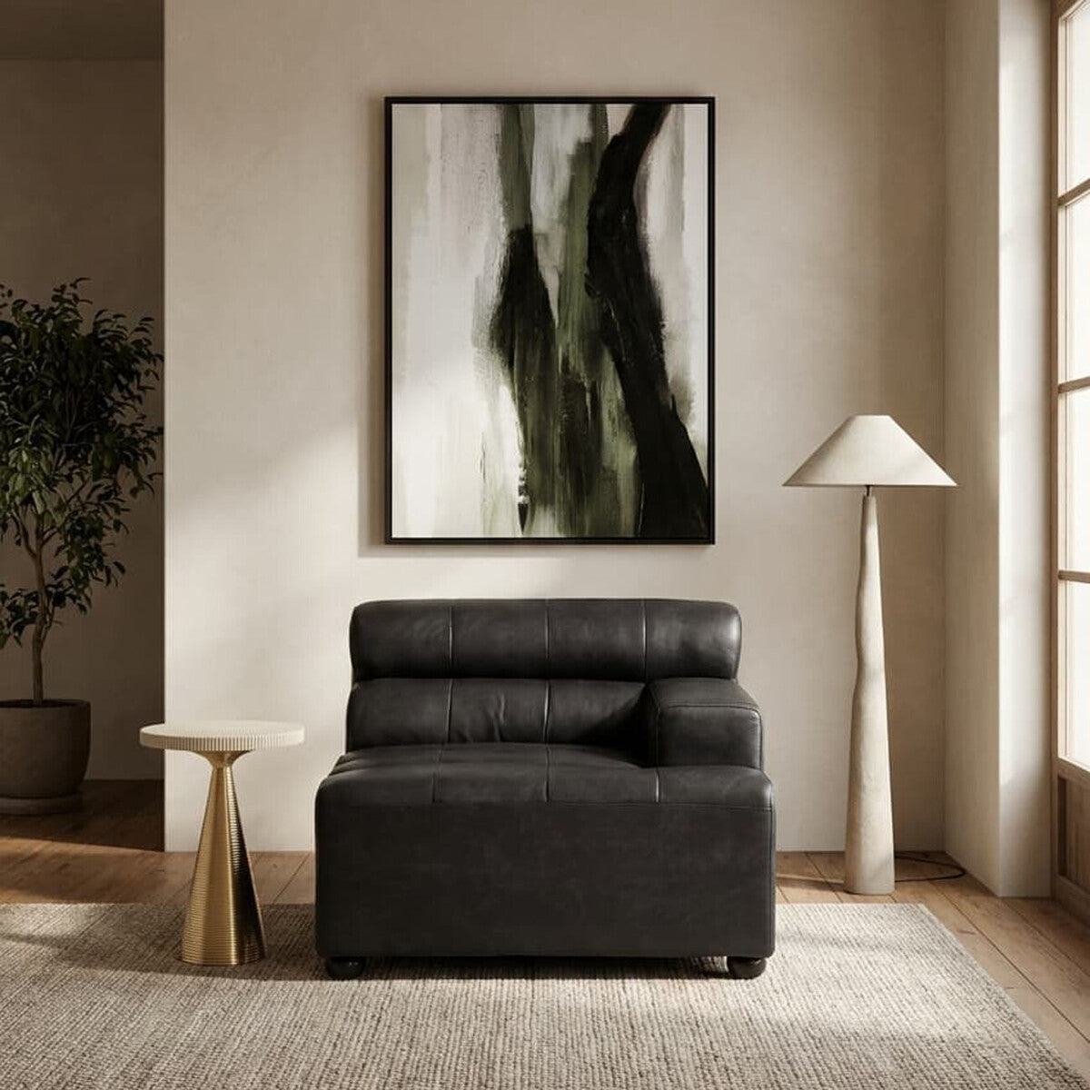 Right Arm Antique Black Leather Modular Sofas | King