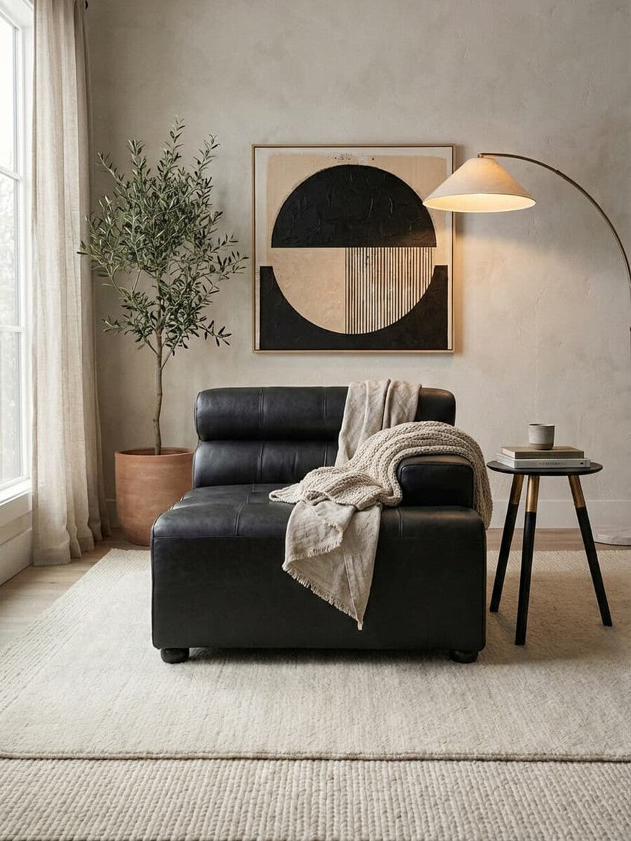 Right Arm Antique Black Leather Modular Sofas | King