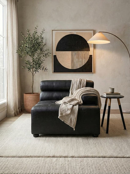 Right Arm Antique Black Leather Modular Sofas | King