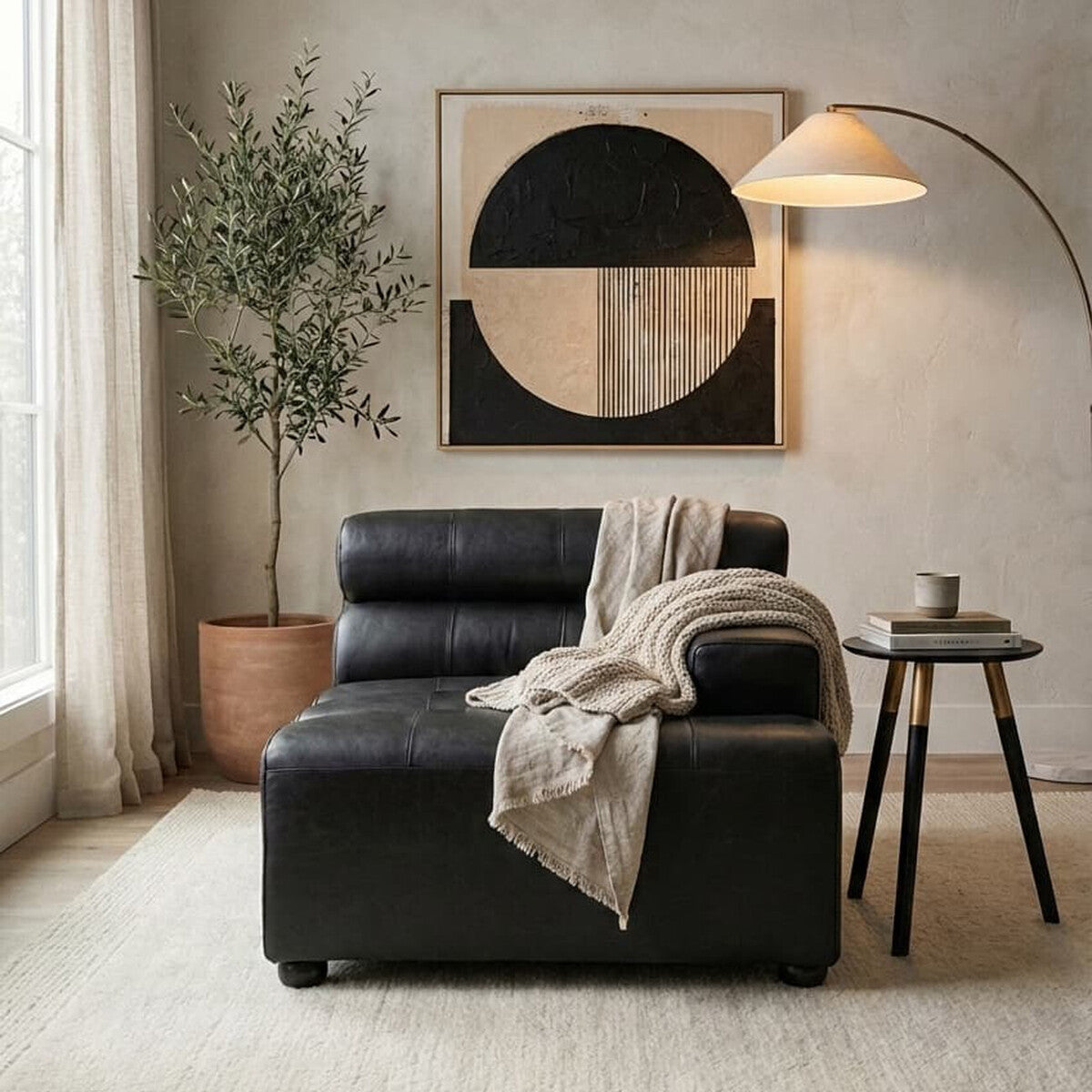 Right Arm Antique Black Leather Modular Sofas | King