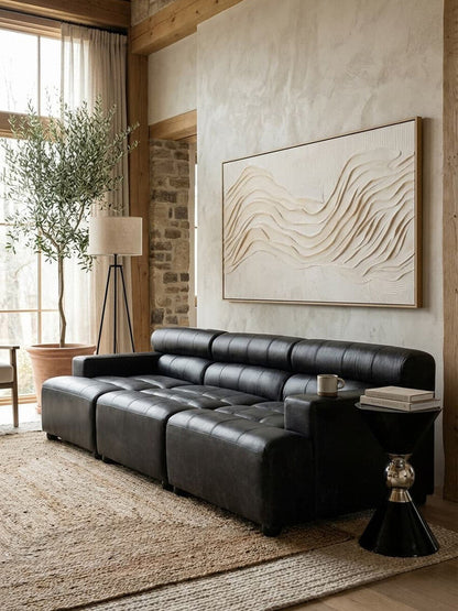 Right Arm Antique Black Leather Modular Sofas | King
