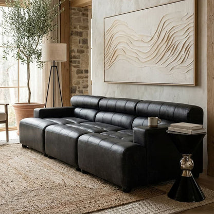 Right Arm Antique Black Leather Modular Sofas | King