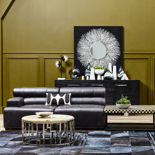 Armless Antique Black Leather Modular Sofa Chair | King