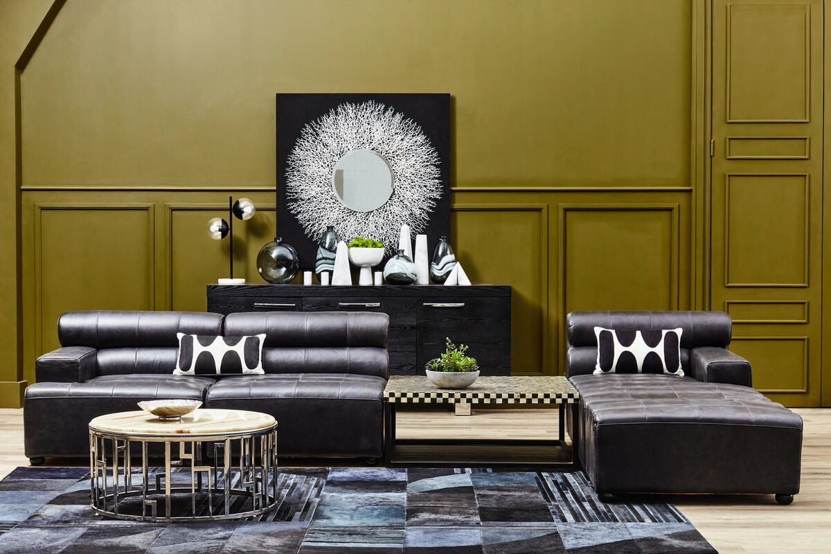 Antique Black Right Arm Leather Modular Chaise Sofa | King