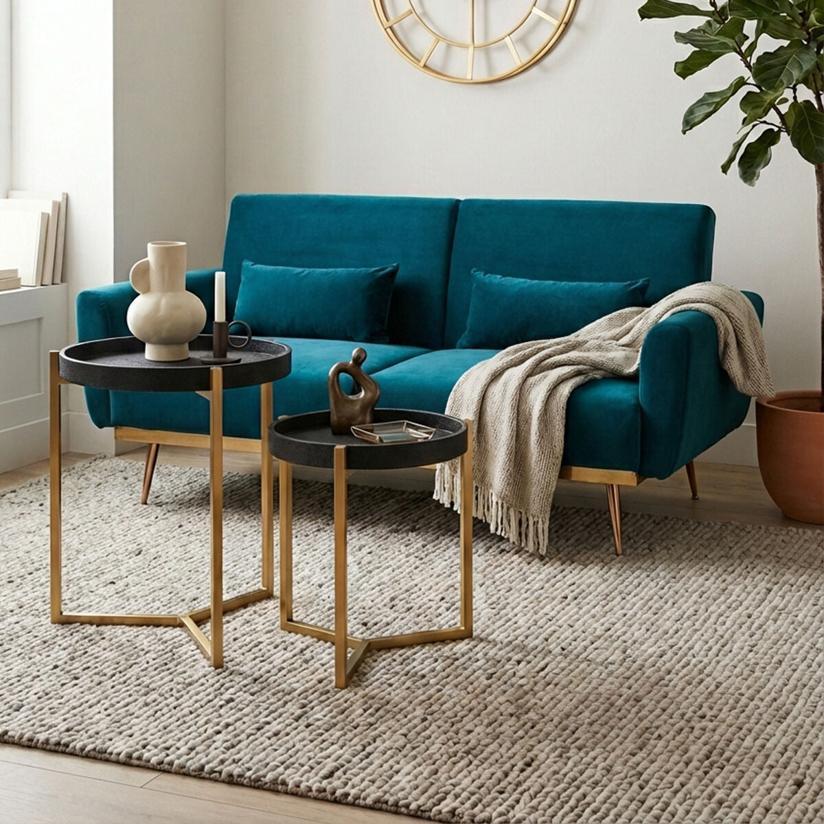 Set of 2 Black Shagreen Effect Tray Tables with Gold Finish Legs and Raised Edges | Cardoba