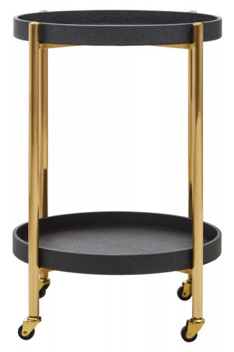 Cardoba Two Tier Black Faux Shagreen Tray Table Trolley