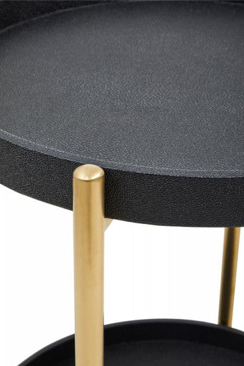Cardoba Two Tier Black Faux Shagreen Tray Table Trolley