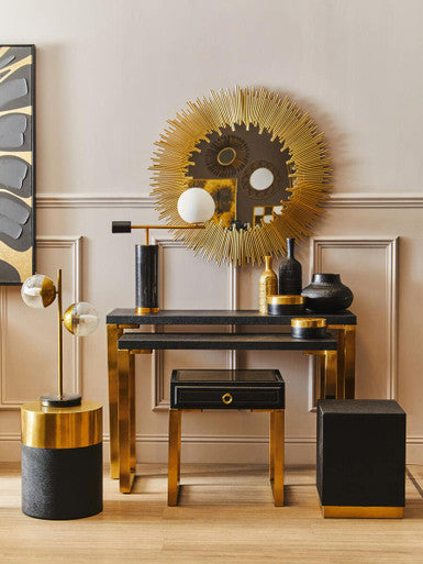 Cardoba Round Black Shagreen Effect Side Table or Stool