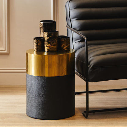 Cardoba Round Black Shagreen Effect Side Table or Stool