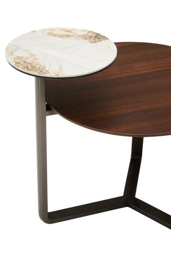 Imperia 2 Tier Round Veneer and Ceramic Coffee Table