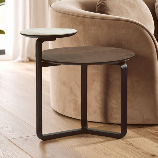 Imperia 2 Tier Round Veneer and Ceramic Coffee Table