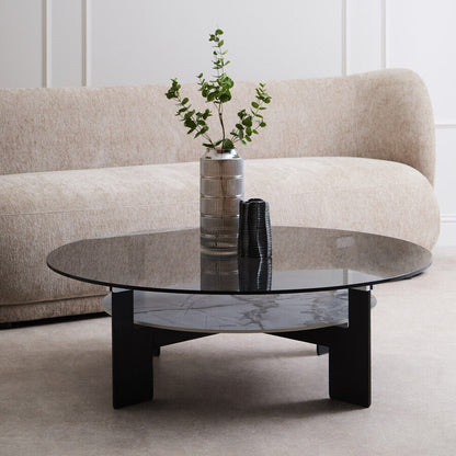Imperia Round Grey Glass And Ceramic Large Coffee Table