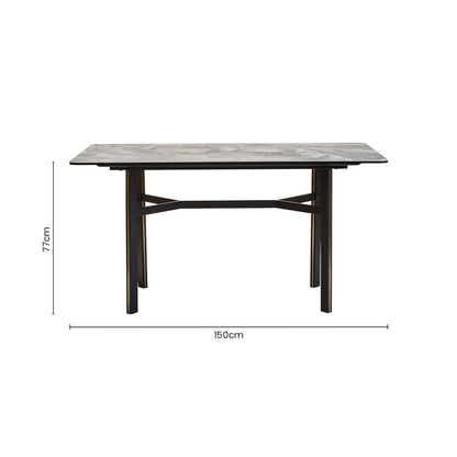 Grey Marble Effect Ceramic Top Dining Table with Black Metal Legs and Gold Detail | Imperia