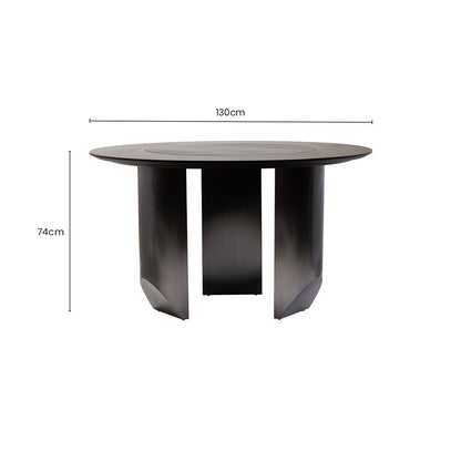 Black Round Veneer Dining Table with Integrated Ceramic Lazy Susan and Brushed Steel Legs | Imperia
