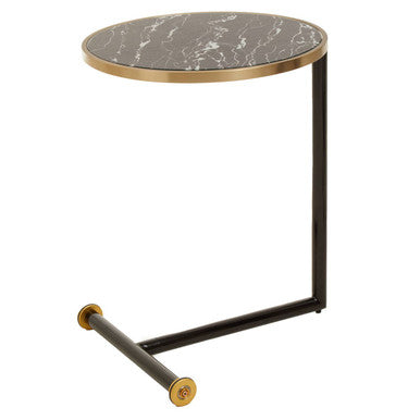 Oria Black Glass and Marble Effect Side Table