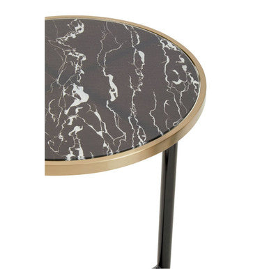 Oria Black Glass and Marble Effect Side Table