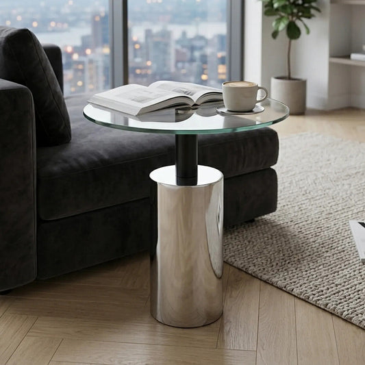 Oria Clear Glass Top and Silver Base Side Table