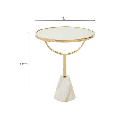 Oria White Glass and Marble Base Side Table