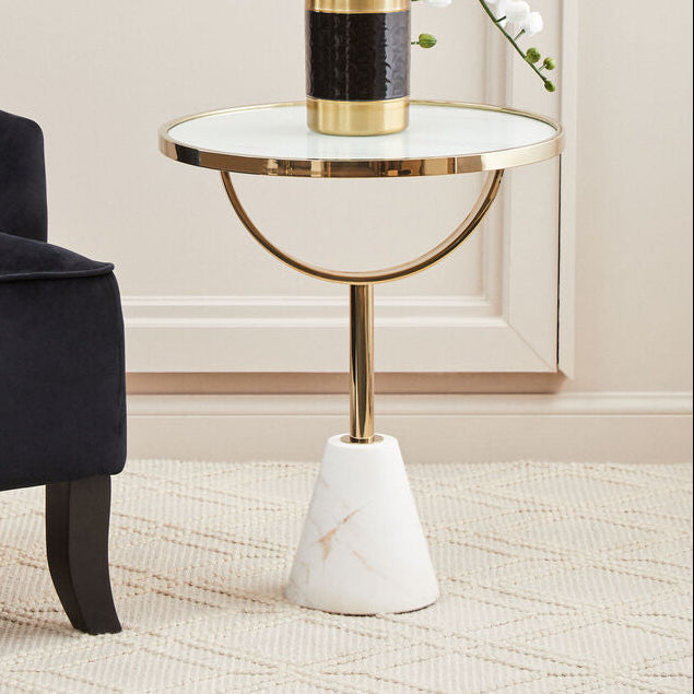 Oria White Glass and Marble Base Side Table