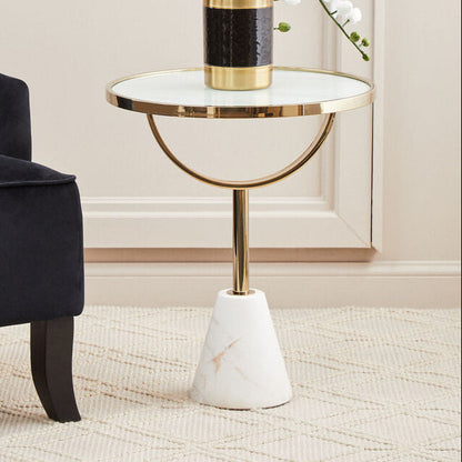Oria White Glass and Marble Base Side Table