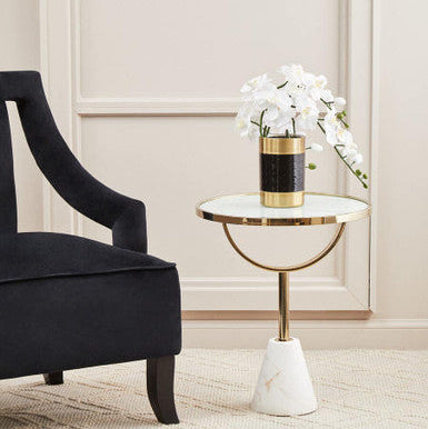 Oria White Glass and Marble Base Side Table