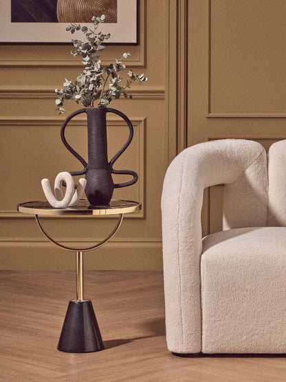 Oria Black Glass and Marble Base Side Table