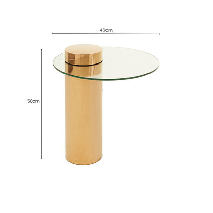 Oria Clear Glass Round Side Table with Rose Gold Finish Frame