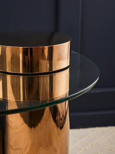Oria Clear Glass Rose Gold Base Side Table