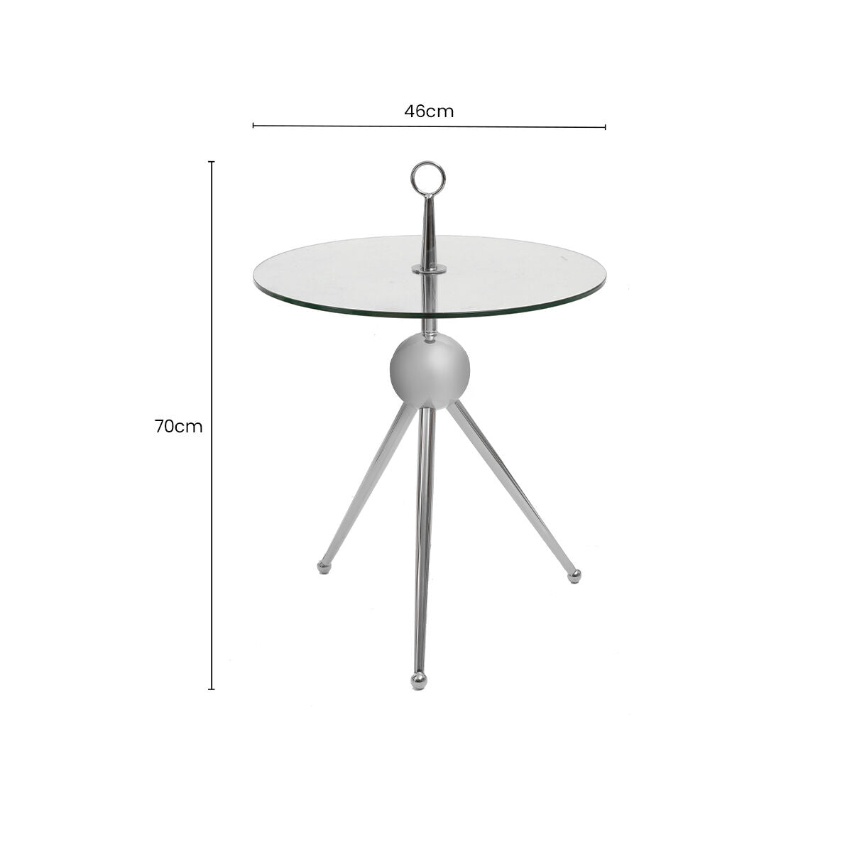 Clear Glass Top Side Table with Silver Stainless Steel Tripod Frame | Oria