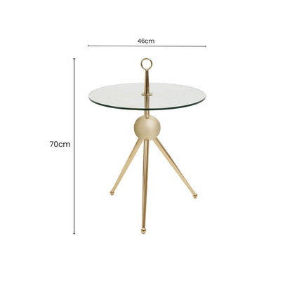Oria Clear Glass Round Side Table with Gold Finish Frame