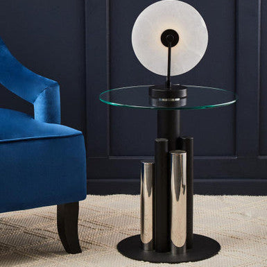 Oria Glass Silver And Black Base Side Table