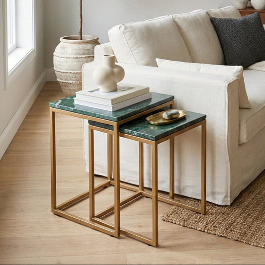 Varana Nest Of Two Green Marble Top Tables