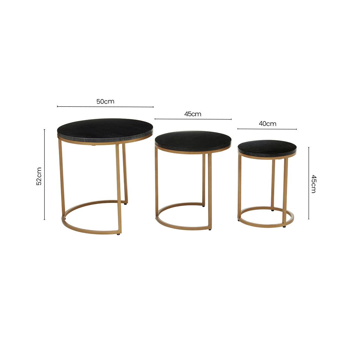Varana Nest Of Three Black Marble Top Tables