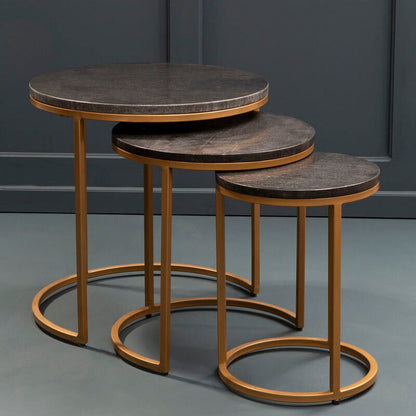 Varana Nest Of Three Black Marble Top Tables