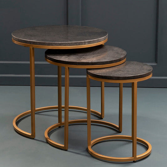 Varana Nest Of Three Black Marble Top Tables
