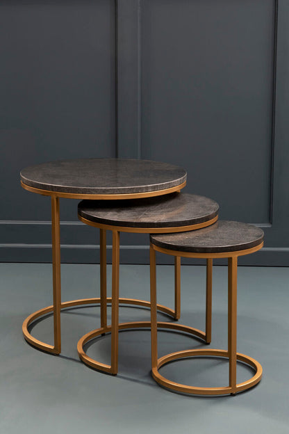 Varana Nest Of Three Black Marble Top Tables