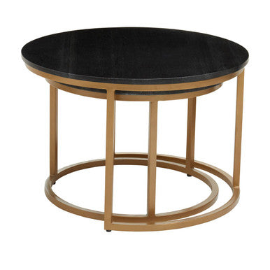 Varana Nest Of Two Black Marble Top Round Tables