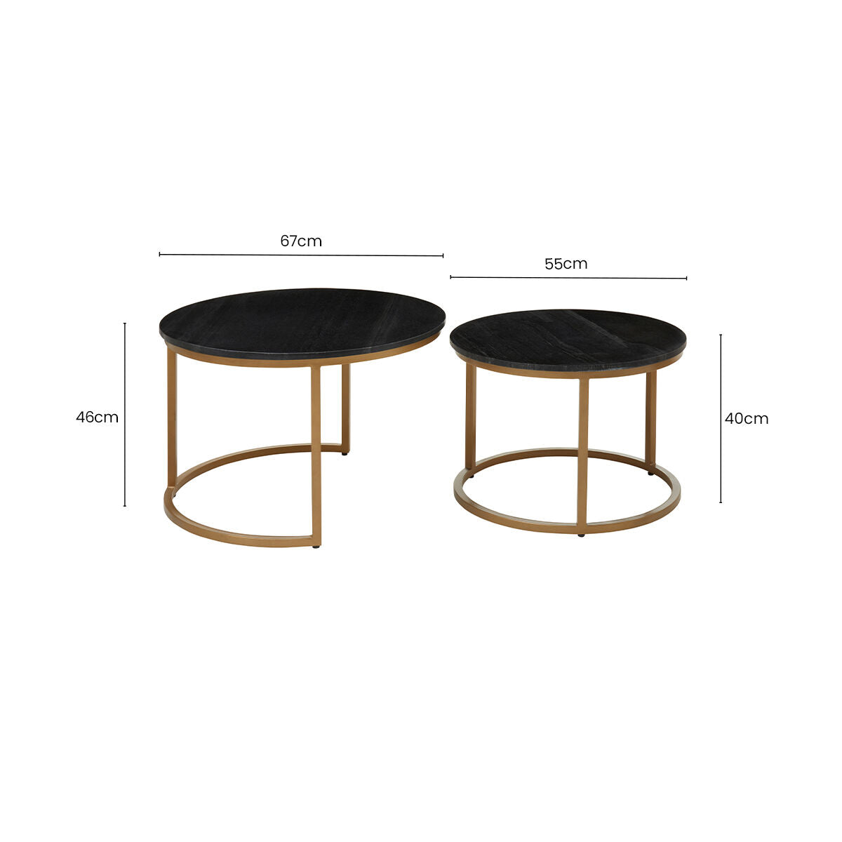 Varana Nest Of Two Black Marble Top Round Tables